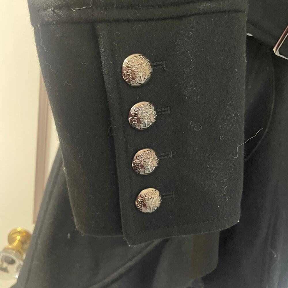GUESS Black Wool Double Breasted Peacoat with Ruffle Size M - Picture 8 of 15